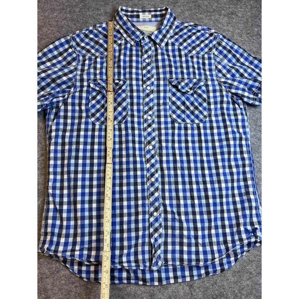 American Eagle Outfitters Men's L Button-Up Shirt Blue Check Pearl Snap Pockets - Picture 4 of 7